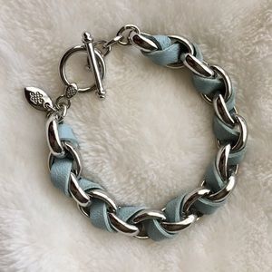 🦋 Blue Leather Silvertone Bracelet